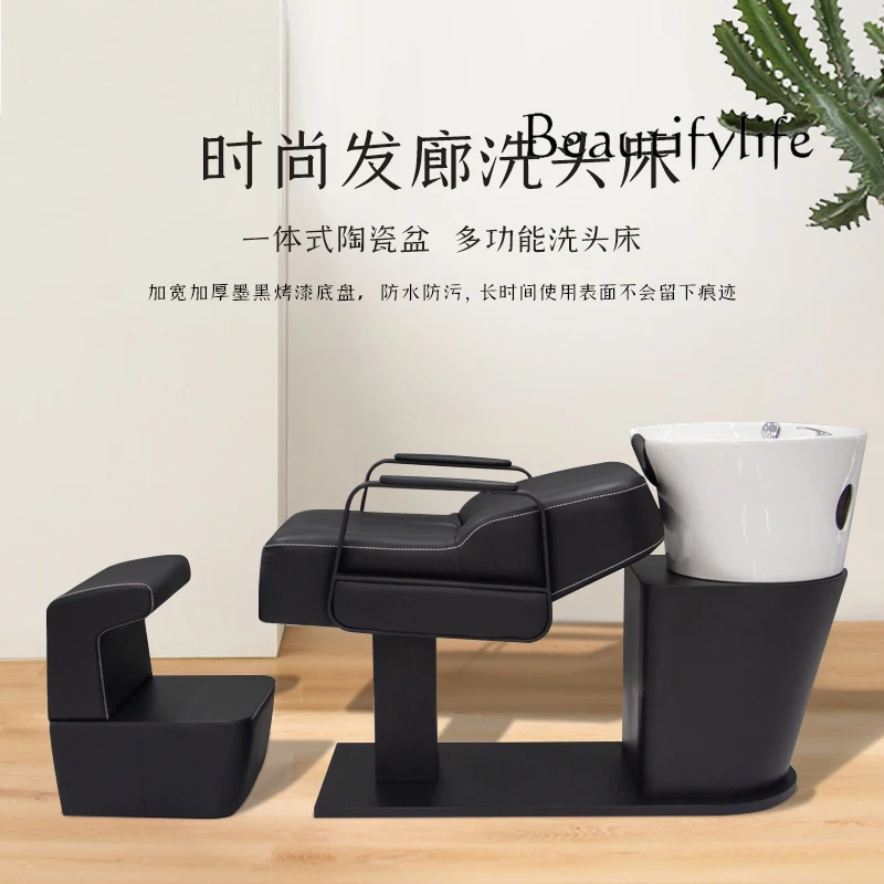 Barber shop half-lying shampoo bed simple shampoo bed beauty salon integrated ceramic basin shampoo bed