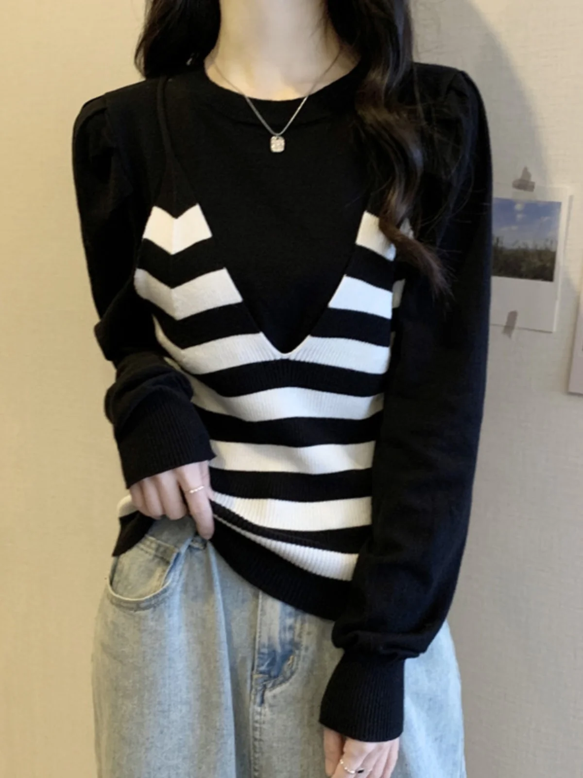 

plus Size Autumn Winter Knitted Sweater Set Slimming Faion Base Layer Top Women's Faion oulder Length Two-Piece Set