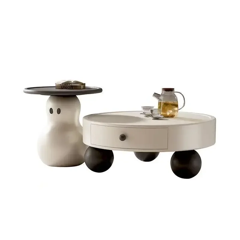 New Cream Snowman Coffee Table TV Cabinet Combination Modern Simple Creative Household Small Apartment Living Room with Drawer