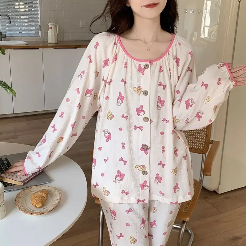 New Sanrio Spring Casual Comfortable Pajamas Set Melody Homewear Sanrio Homewear Cute Cartoon Melody Casual Pajamas