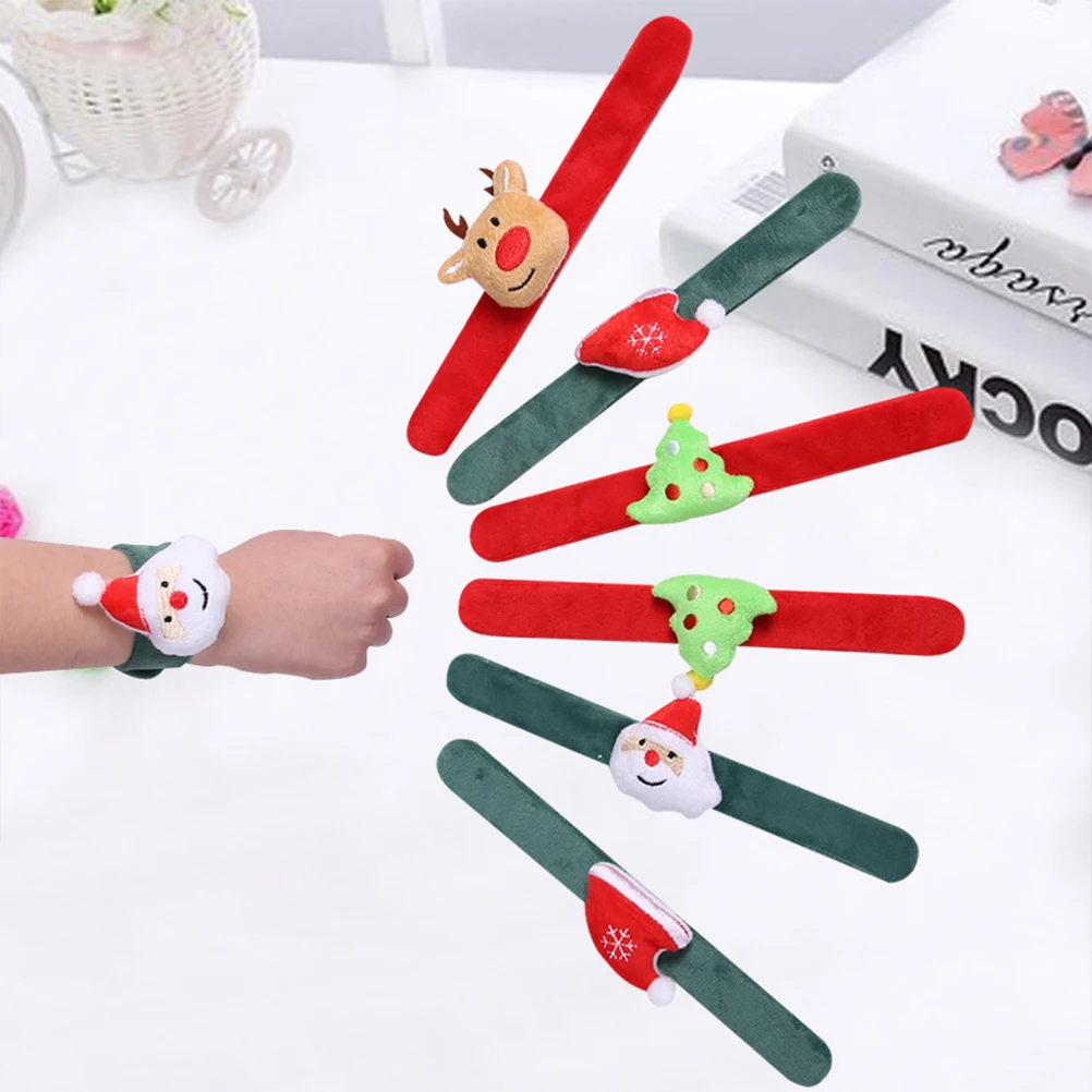 

8pcs Christmas Snap Bracelet Santa Hat Snowman Design Wristband Patting Hand Band Elk Slap Bracelet Party Favor Funny Gift