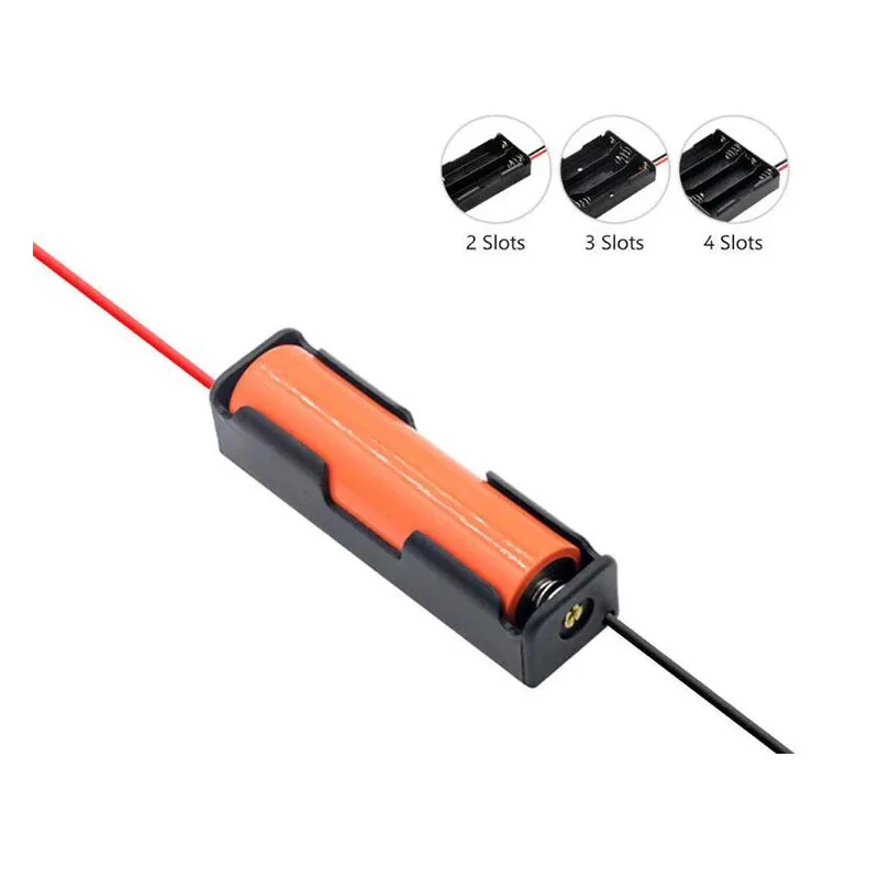 1/2/4pcs Black Plastic AA LR6 HR6 Battery Storage Case Clip Holder Container 1X 2X 3X 4X Battery Storage Box case Wire Lead Pin view 3