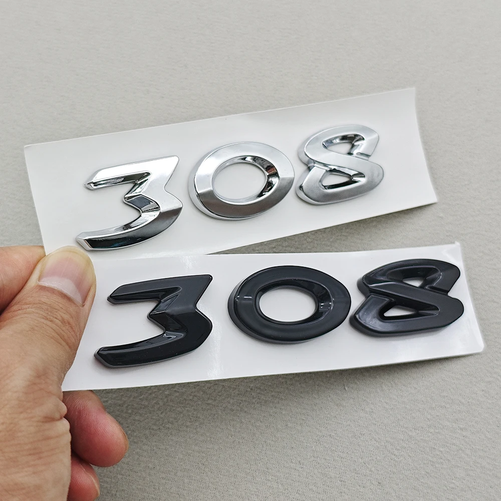 3D ABS New 308 Letters Logo Emblem Chrome Black Car Badge Rear Trunk Sticker For Peugeot 308 SW GT Line GTI T9 T7 P5 Accessories