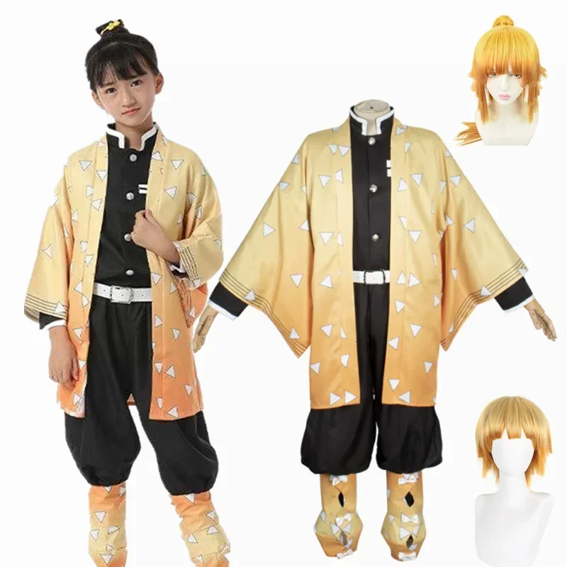 

Zenitsu Cosplay Costume Agatsuma Kimono Uniform Wig Birthday Party Zenitsu Cosplay Costumes Gifts