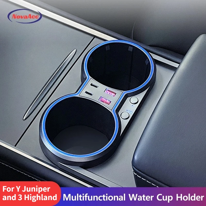 

For Tesla Model 3 Highland Model Y Juniper Fast Charger 45W Center Console Cup Holder Fragrance Atmosphere Light Expansion Dock