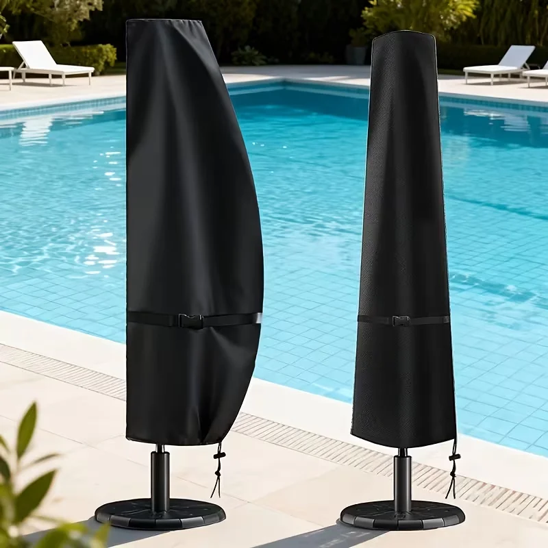 Outdoor Umbrella Cover · Thickened 210D Oxford Fabric with Silvery Coating Material · Zipper and Drawstring Design