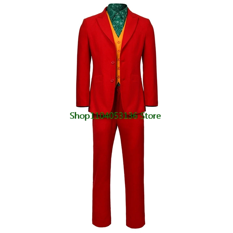 Movie Joker Joaquin Phoenix Arthur Fleck Cosplay Costume Clown Red Suit Adult Jokers Green Wig  Custome Uniform Set