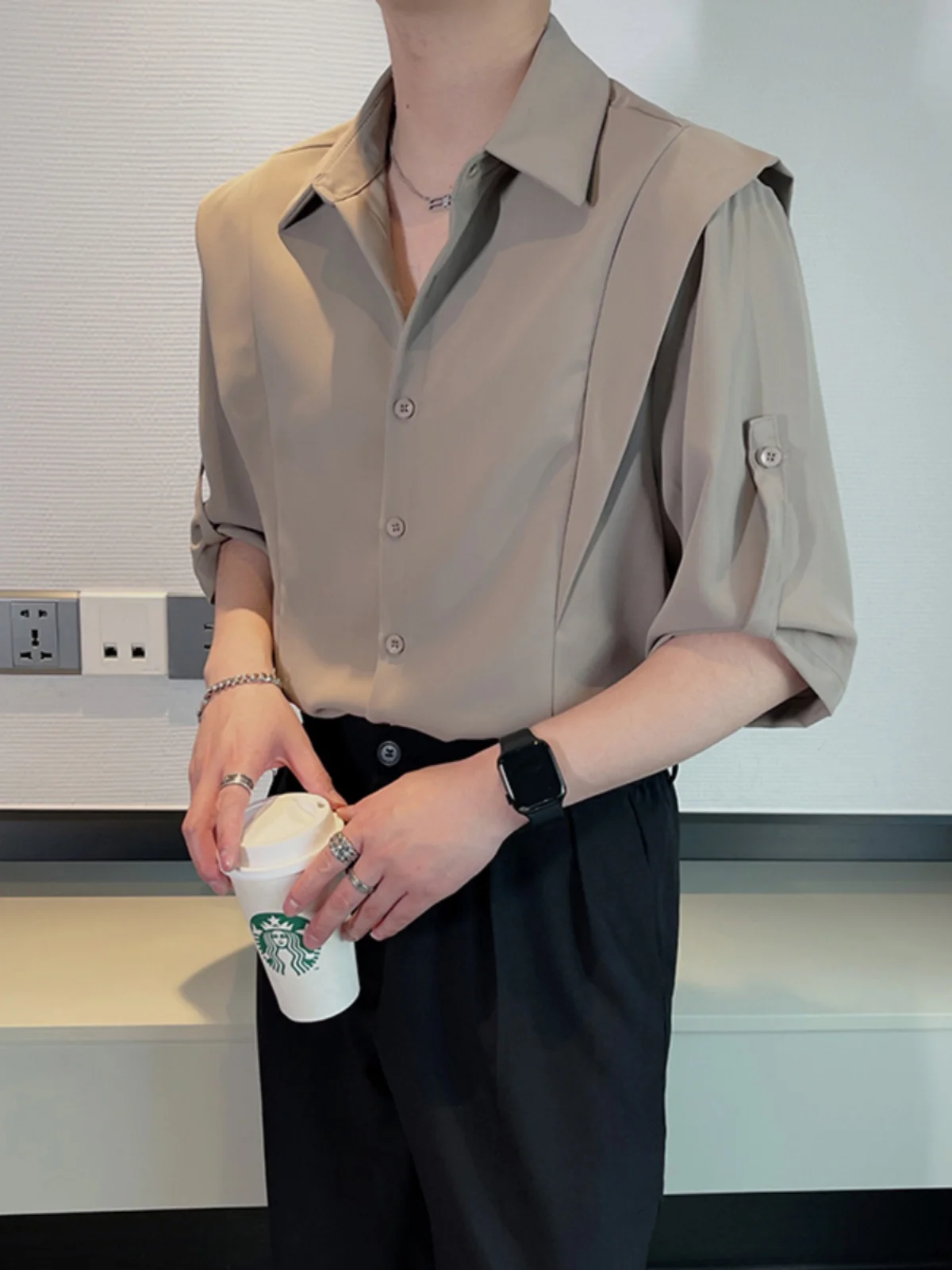 

Ice Silk Men's Short Sleeve Shirt Trendy Youth Casual Summer Fashionable Top Standard Fit No Iron Treatment Daily Wear