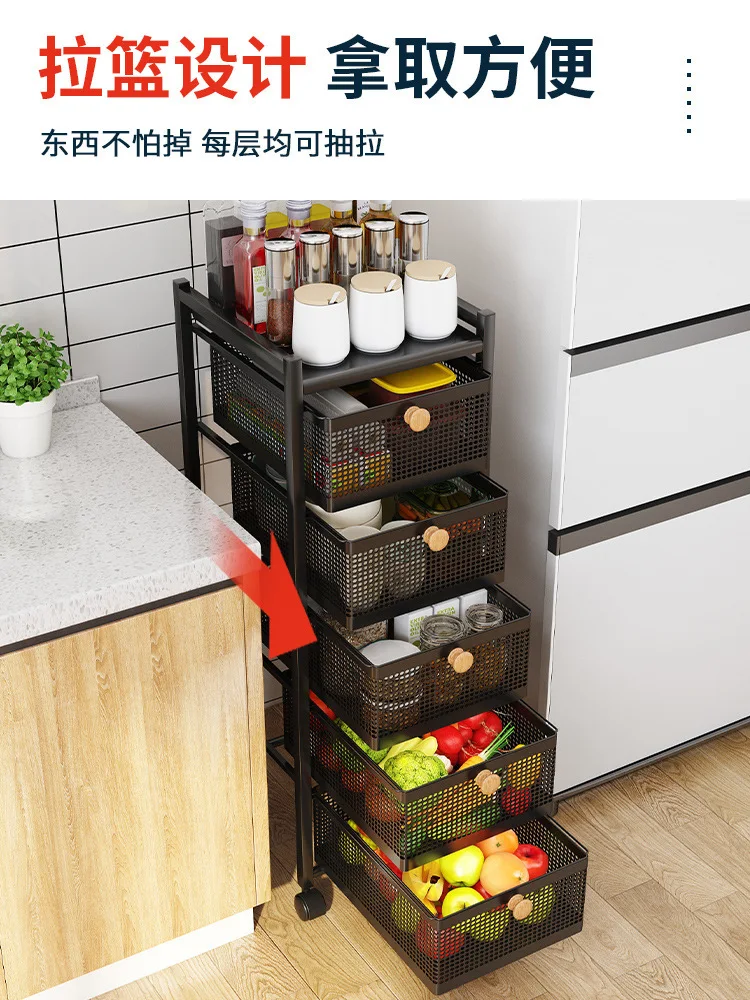 Panier de cuisine, support de rangement au sol, peut être tiré, armoire de rangement fendue, support pour légumes et fruits, organisateur et rangement de cuisine