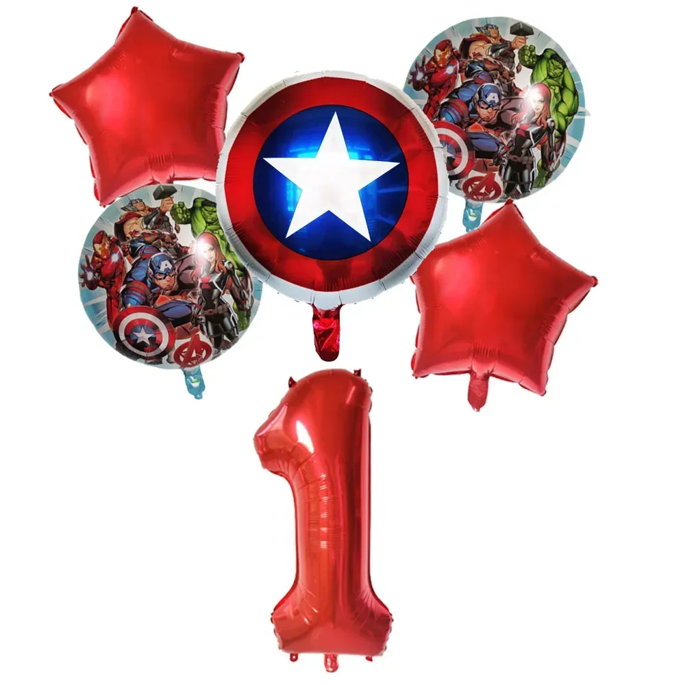 6pcsThe Avengers Alliance Spider Man Hulk Aluminum Foil Balloon Children's Birthday Party Decoration Iron Man Hero Ball Gift