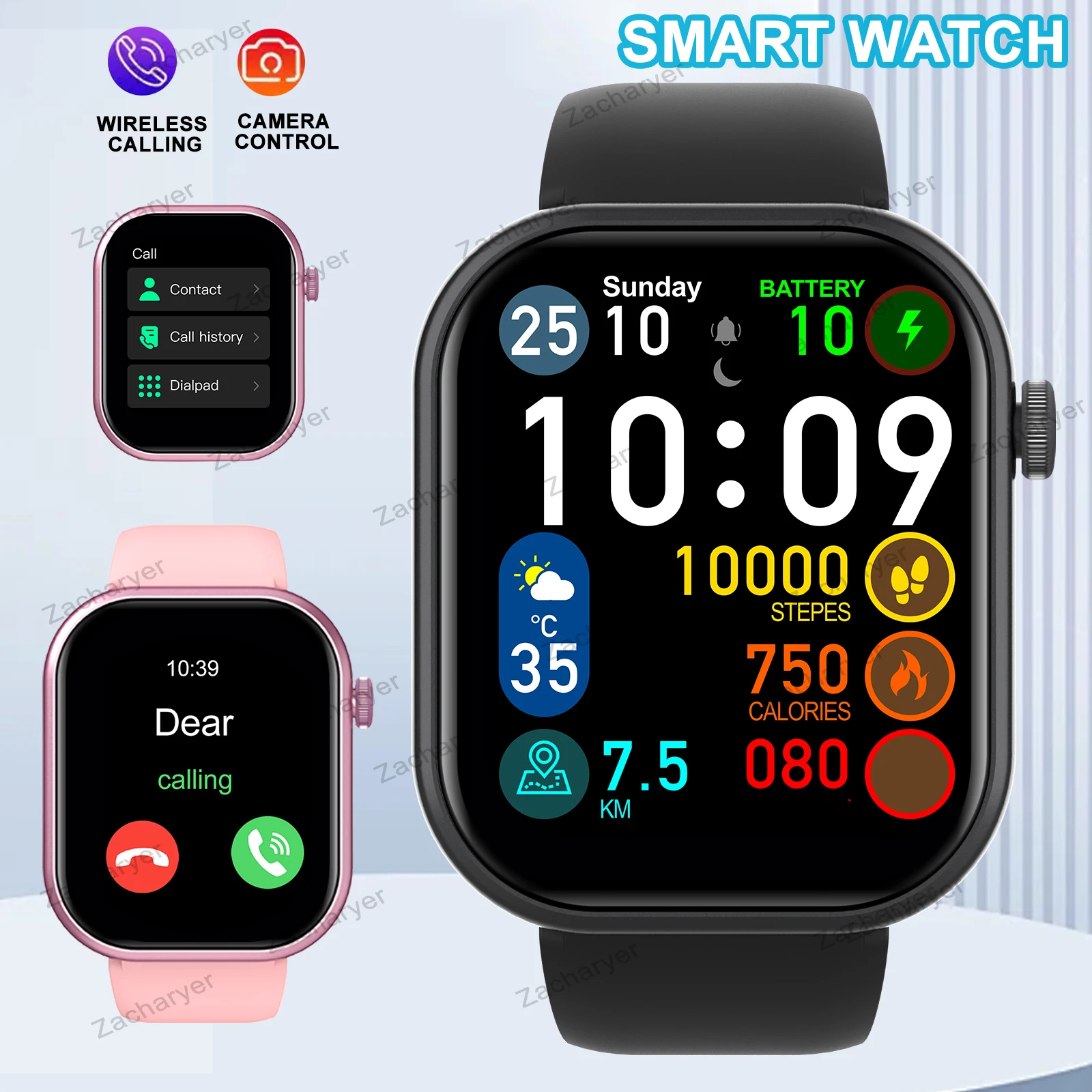 

Умные часы, режим мульти-спорт, напоминание о сообщениях, несколько напоминаний приложений, подходит для мужчин и женщин, пользовательские обои