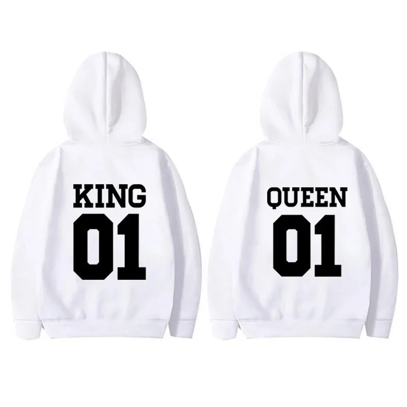 Couple Fashion King 01 Queen 01 Matching Sweatshirt Lovers Streetwear Personality Hoodies Sweatshirt Gift for Valentine's Day