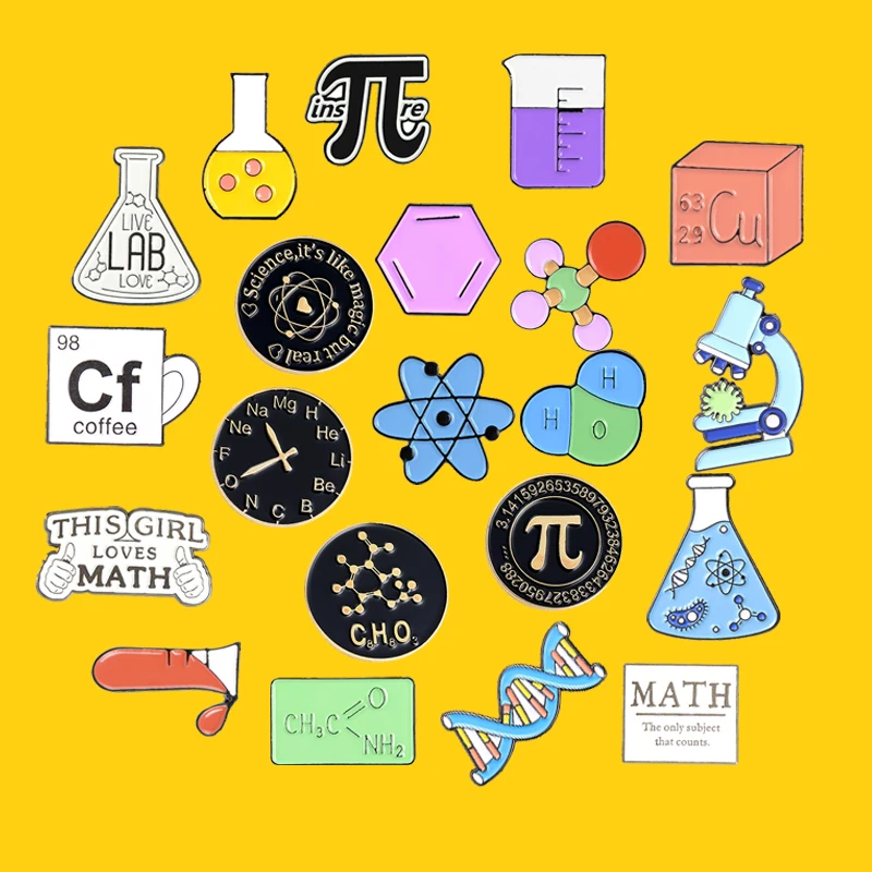 Science Stuff Enamel Pins Tube, Atomic Model,Chemical Symbol, Conical Flask Brooch Badge Gift for Science Enthusiast Wholesale