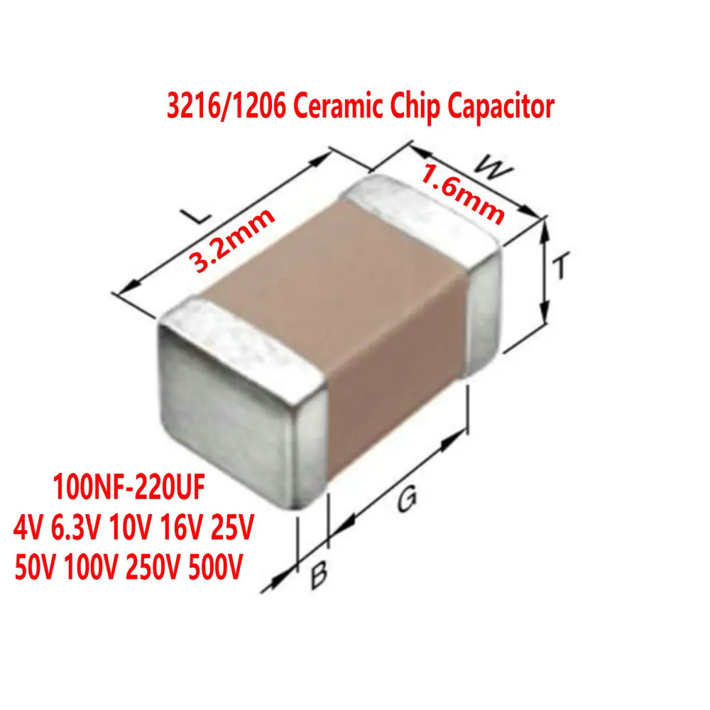 3216/1206 104J 224K105/225/335/475/106K 226K 476K 107M 227M 1/2.2/3.3/4.7/10/22/33/47/100/220UF 6.3V 10V 16V 25V 50V 100V 250V