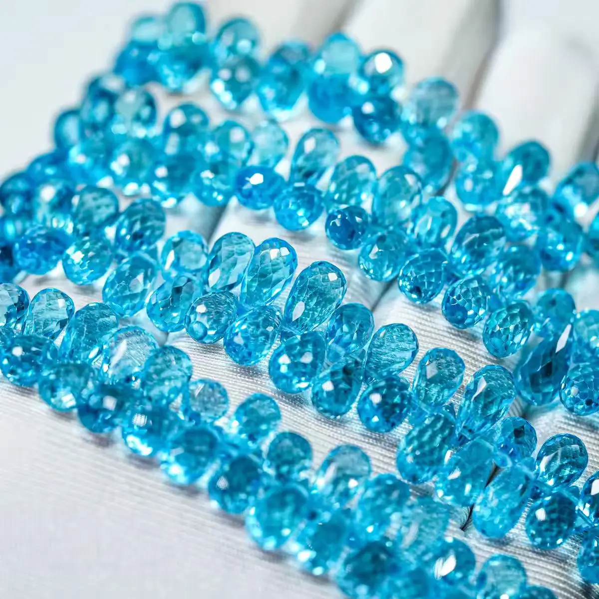 12cm Swiss Blue Topaz Faceted Pear Drop Beads 7-19mm Necklace Strands for Jewelry Making Wholesale FPPJ