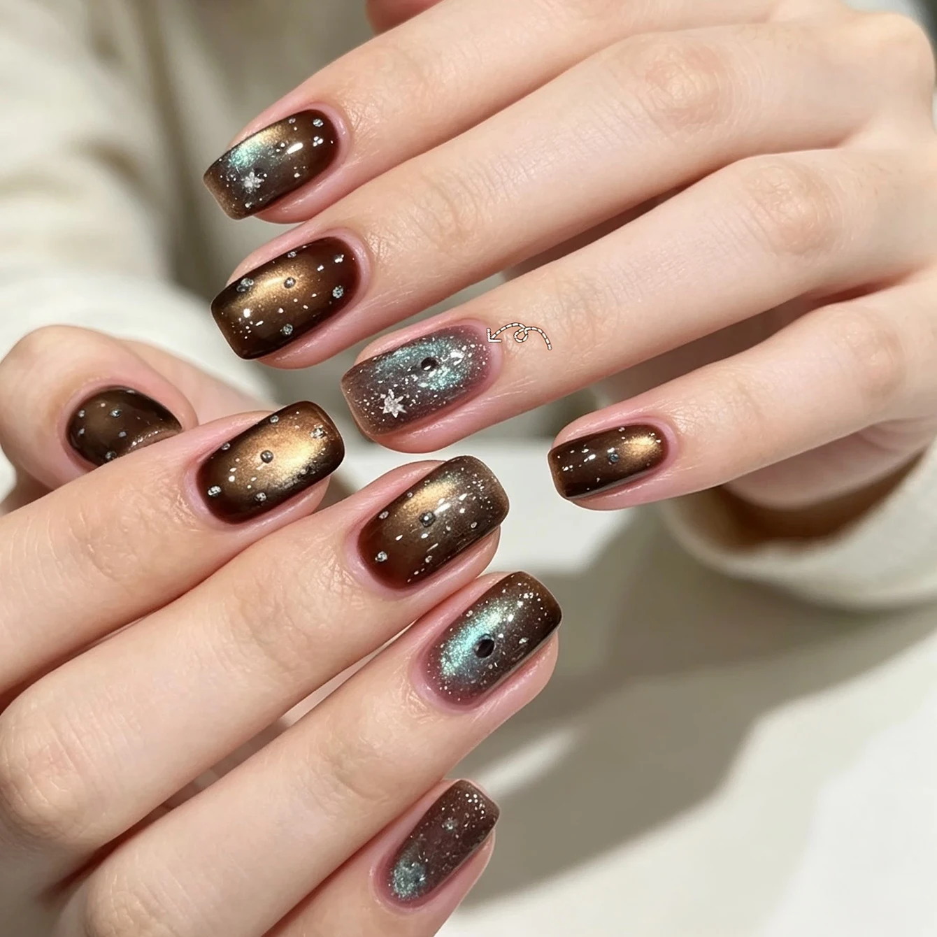 SHAKA 1pcs 2026 New Whitening Aurora High-end Nail Art Autumn Winter Dual Light Chestnut Star Track Cat Eye Gel Nail Polish