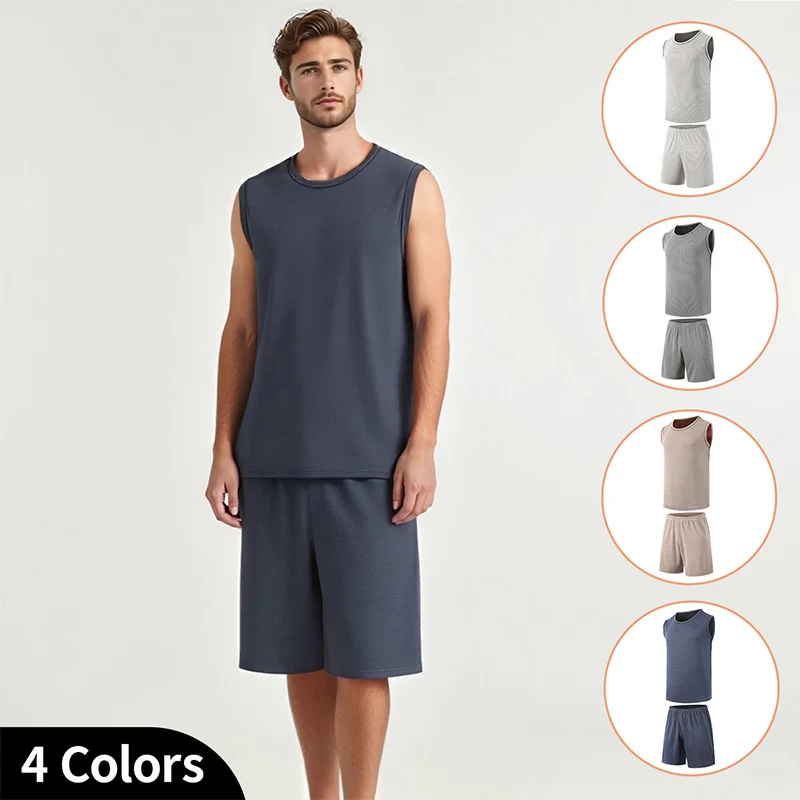 

2-Piece Men's Sleeveless Summer Set Quick Drying Sporty Loose Breathable Comfortable Casual Multifunctional And Trendy