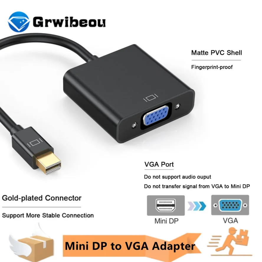 Mini DP to VGA Converter Male to Female Mini DisplayPort to VGA Adapter for ThinkPad SurfacePro MacBook PC Laptop Projector