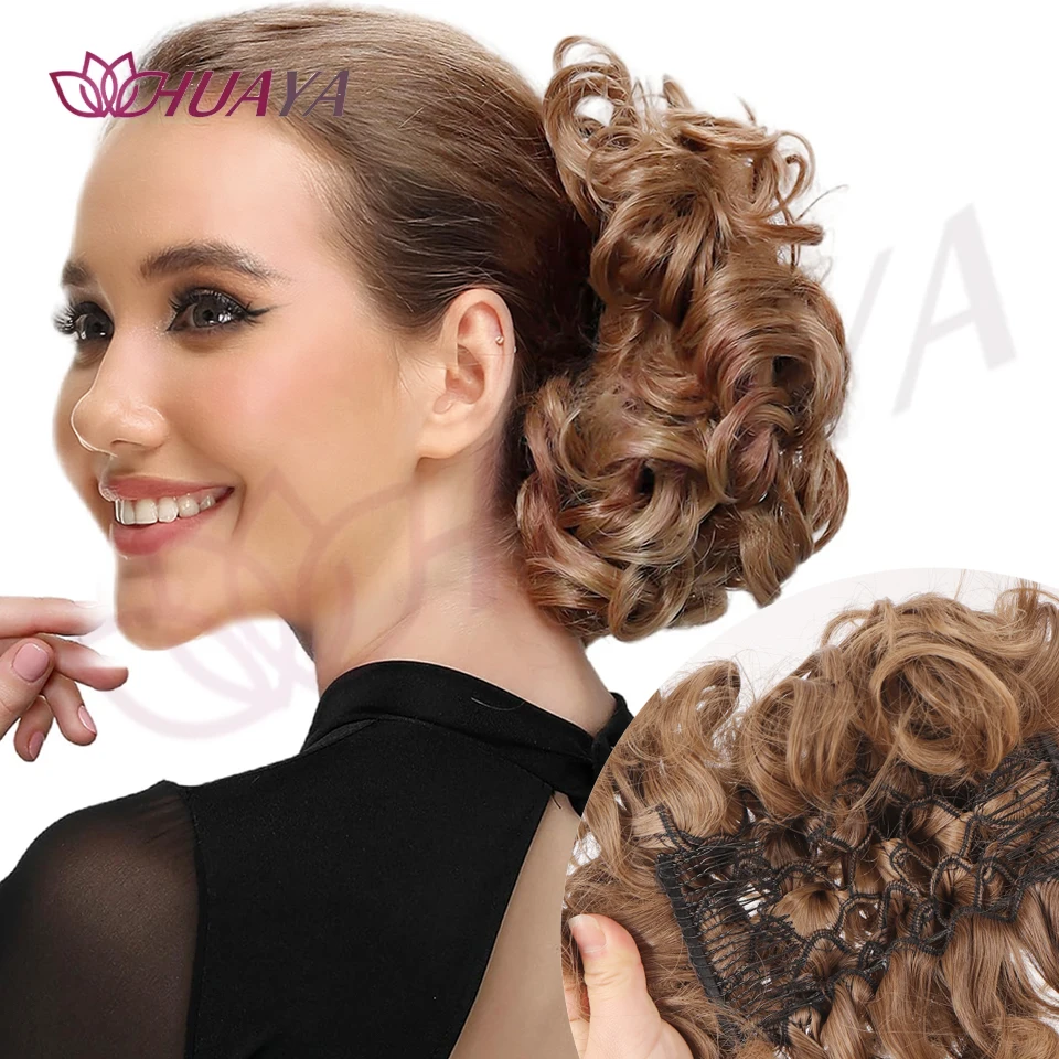 Synthetic Messy Wavy Chignon Black Blonde Hair Bun Hairpiece Extension For Women Fake Hair With Comb Elastic Hairpins