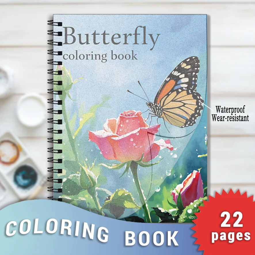Flowers and Butterflies Adult Coloring Book - 8.3x11.2 inch stress relief coloring book 22 art therapy illustrations to relieve