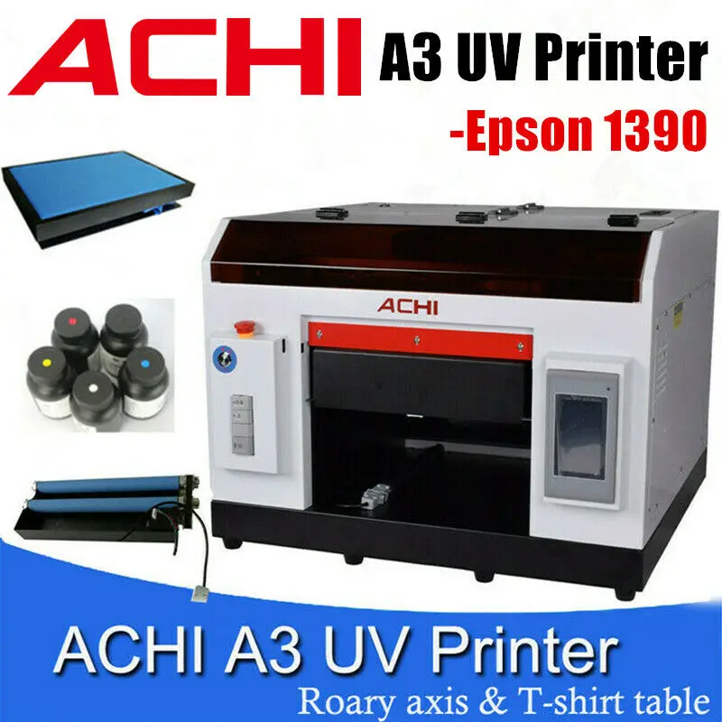

ACHI A4 L800 UV Printer with ink LED Digital A3 R1390 Flatbed Printing Machine for Glass Phone Case Wood Metal Bottle Cylinder