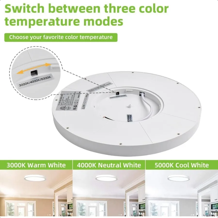 2 Pack 12 Inch Selectable CCT LED Round Flat Panel Light 24W 3000K 4000K 5000K EdgeLit Flush Mount Ceiling Light Fixture for Ki