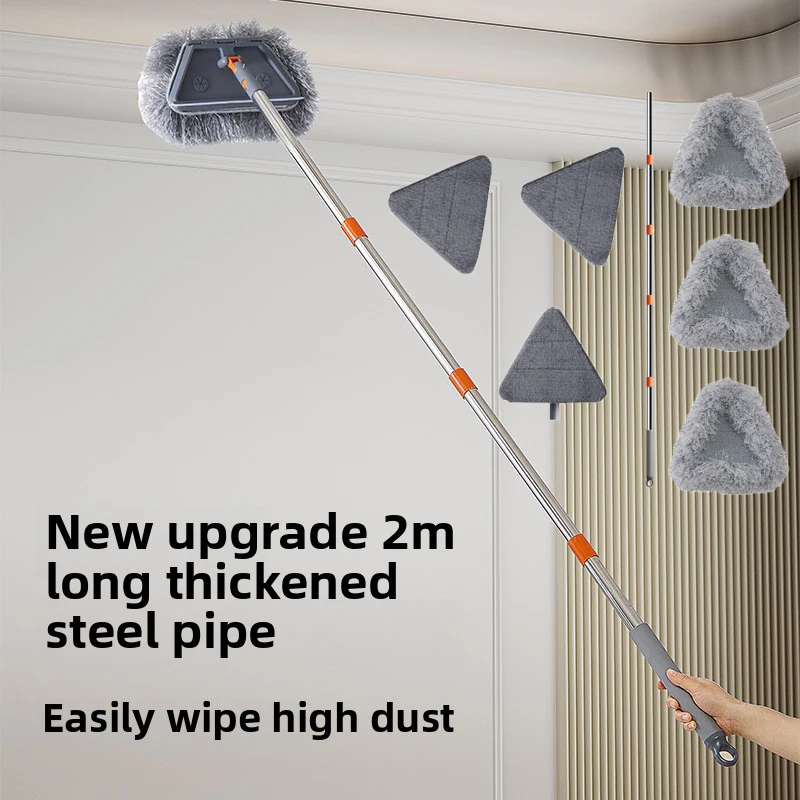 Wandwischer mit langem Griff 360° °   Drehbares Dreieck mit 6 Mikrofaser-Pads, Trocken- und Nassstaubreiniger für die Reinigung von Boden-, Deckenventilatoren und Wänden