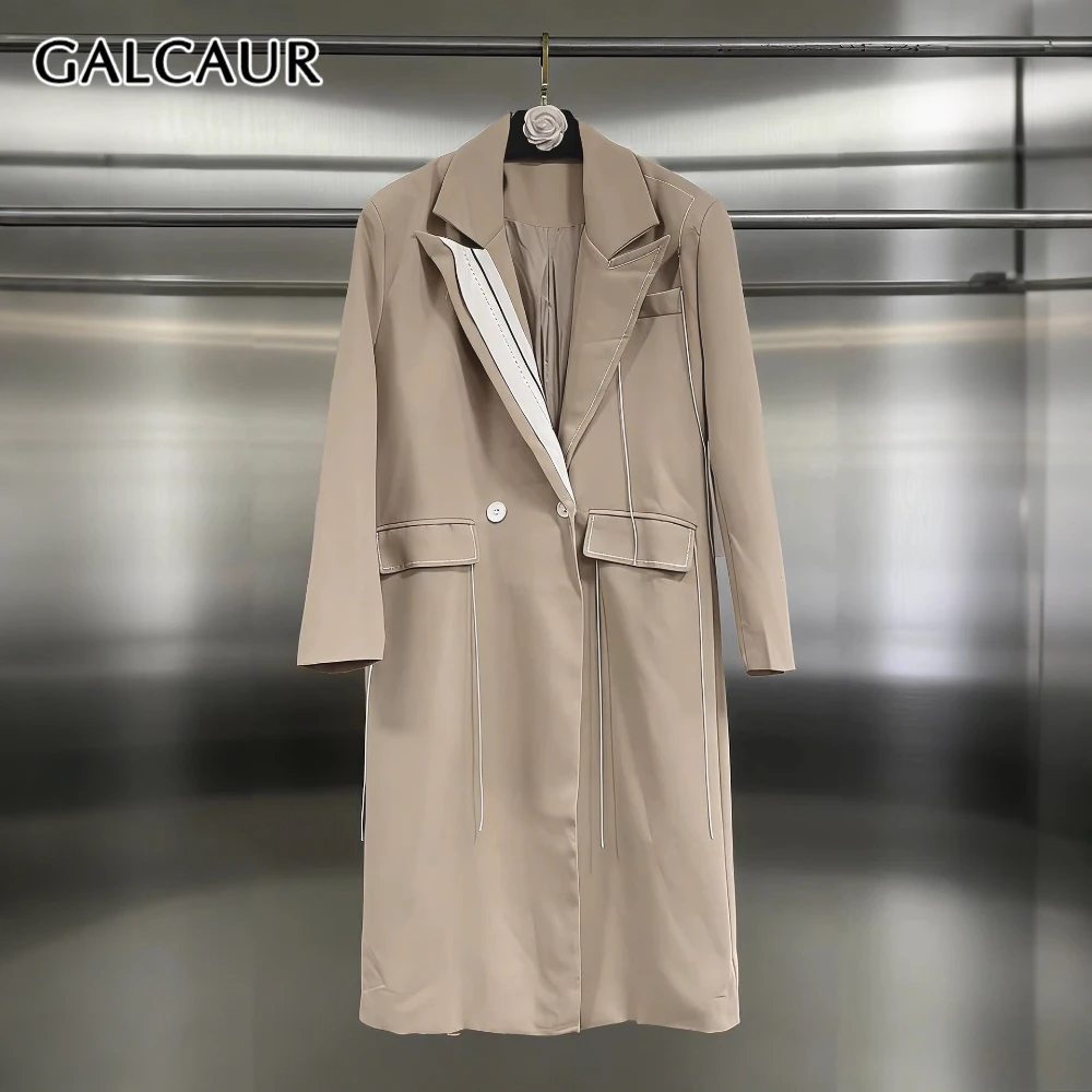 GALCAUR Solid Spliced Pocket Chic Jacket Female Lapel Long Sleeve Loose Vintage Korean Women's Jackets Fashion Autumn New Style