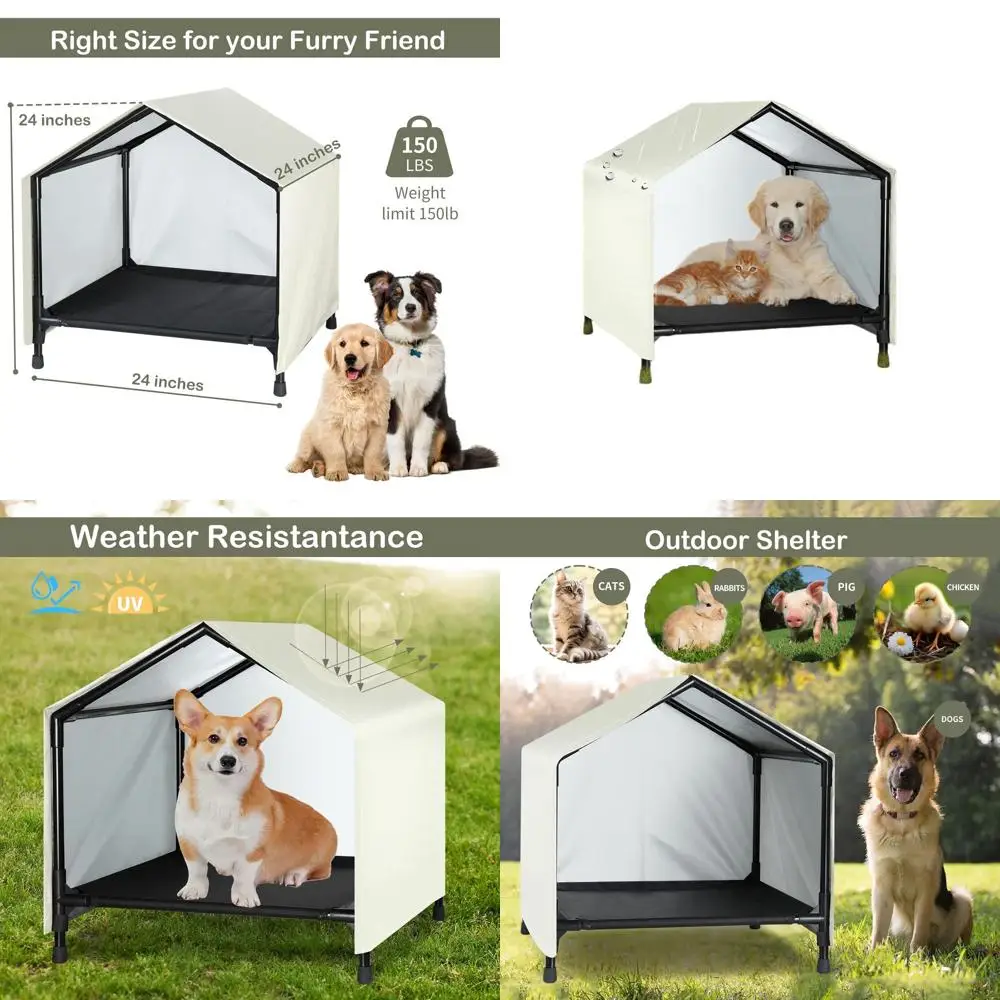 

Raised Waterproof Outdoor Dog Bed with Canopy for Small to Medium Dogs and Cats, 24 x 24 Shade Shelter