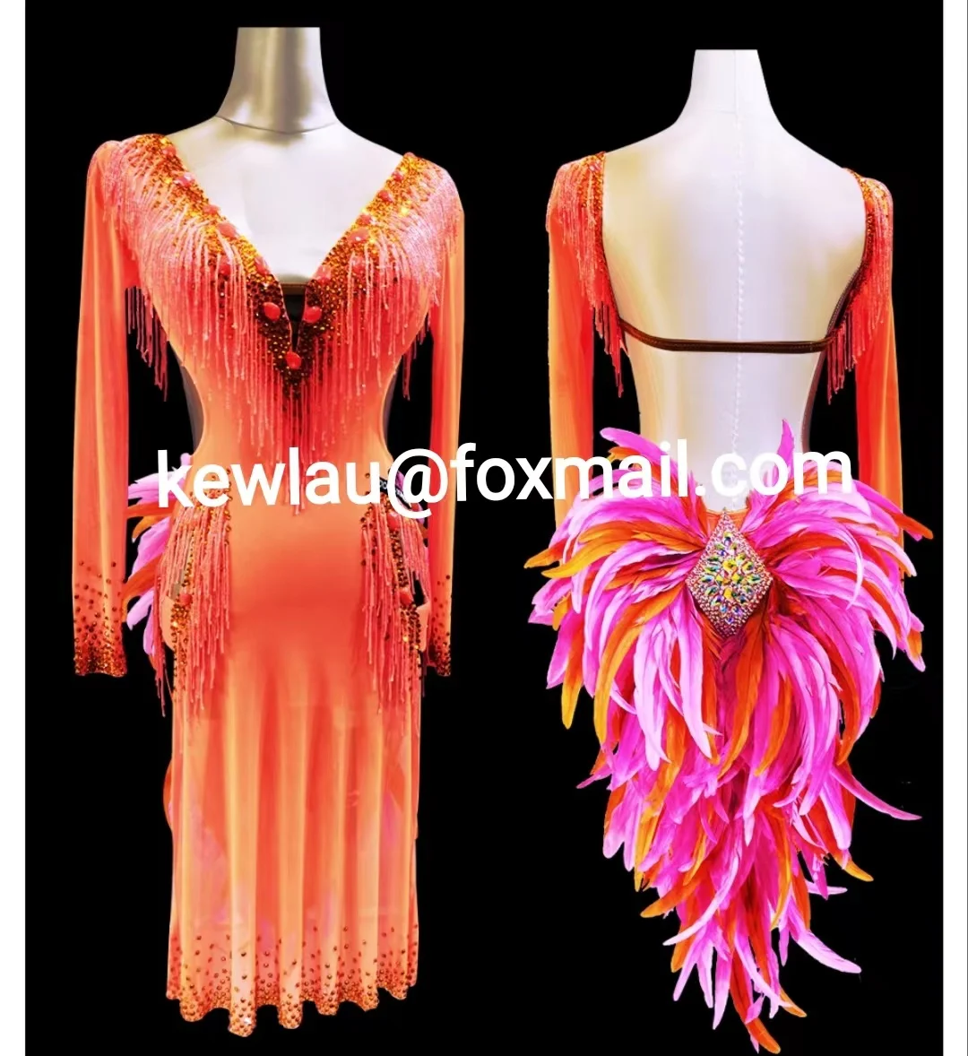 

WHYNOT DANCE 2022New Feather Tube bead Customized Latin Dance Competition Dress Orange For Girls or Women Fast Free Shipping