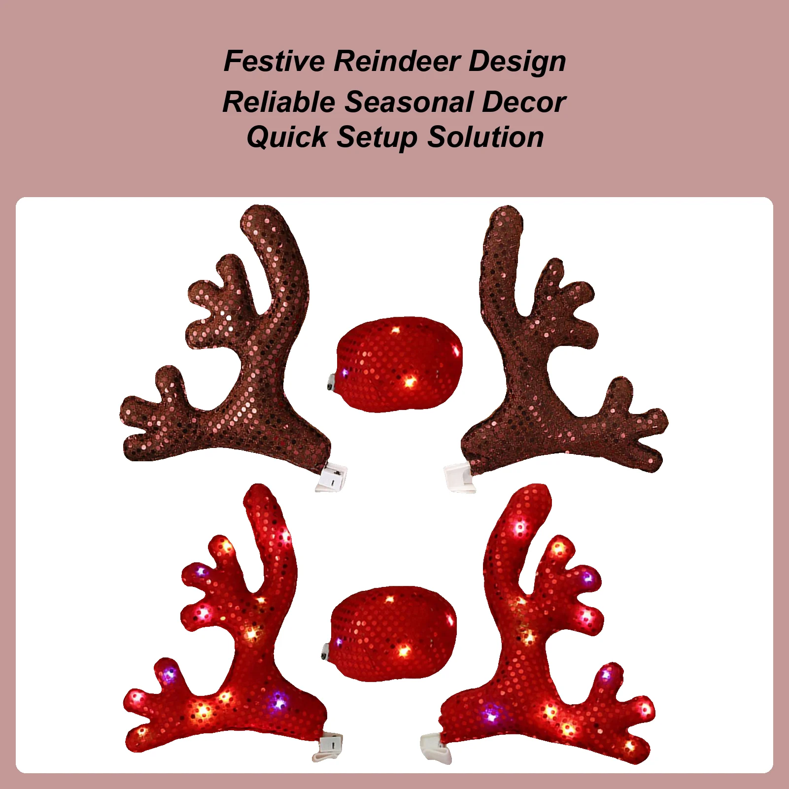 Car Reindeer Antlers & Nose Kit Reindeer Christmas Decoration Car Costume Decor Reindeer Antlers & Nose For Winter New Year Gift