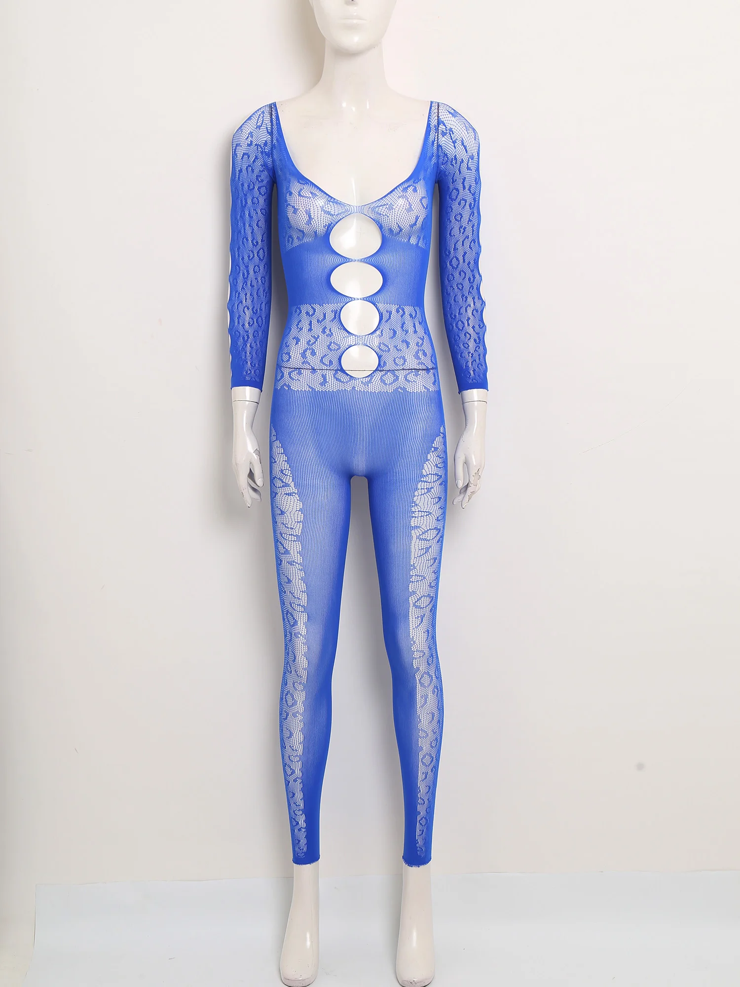 

Women See Through Fishnet Bodysuit Jumpsuit Stretchy Long Sleeve Hollow Out Unitard Catsuit Swimwear for Clubwear Pool Party