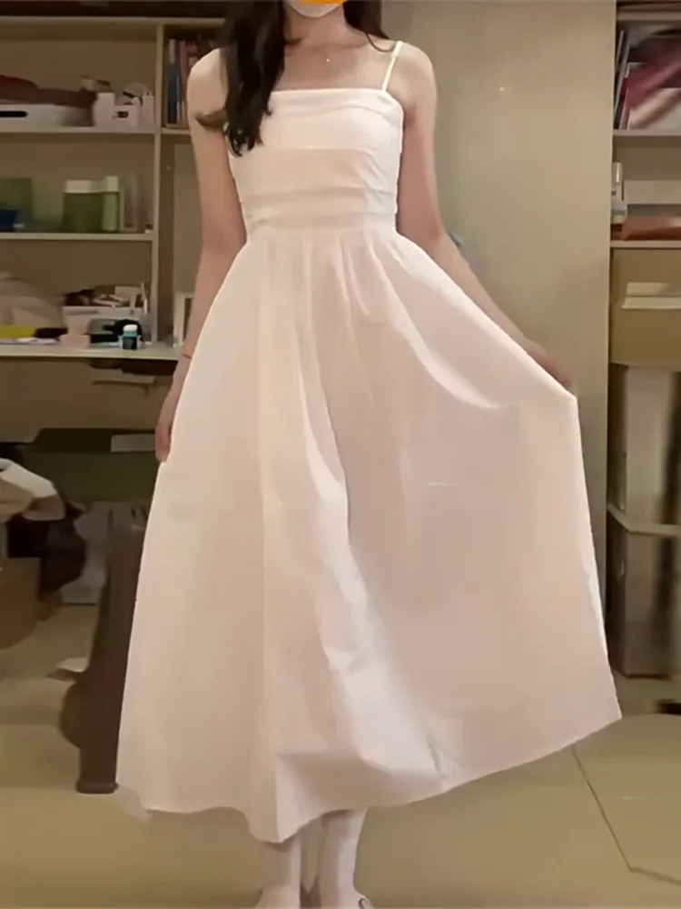 

Новое летнее белое платье без бретелек в стиле Moonlight для женщин, пляжное, для отпуска, длинное, в корейском стиле, с завышенной талией, на молнии, с открытой спиной