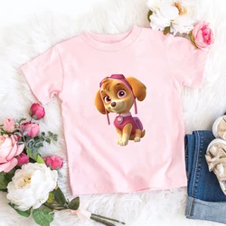 Paw Patrols Girl T Shirt Pink Cartoon Skye Short Sleeve Tops Summer Kids Korean Clothes Baby Casual Tees Cute Birthdays Gifts