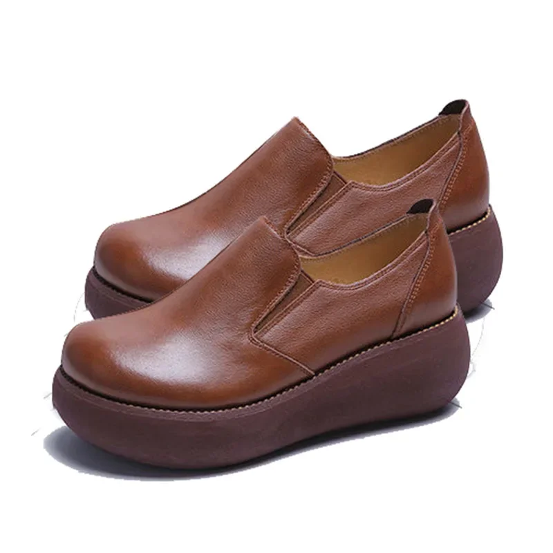 2023 leather Wedges Shoes loafer round toe platform Pumps slip on Leisure party office lady casual shoes