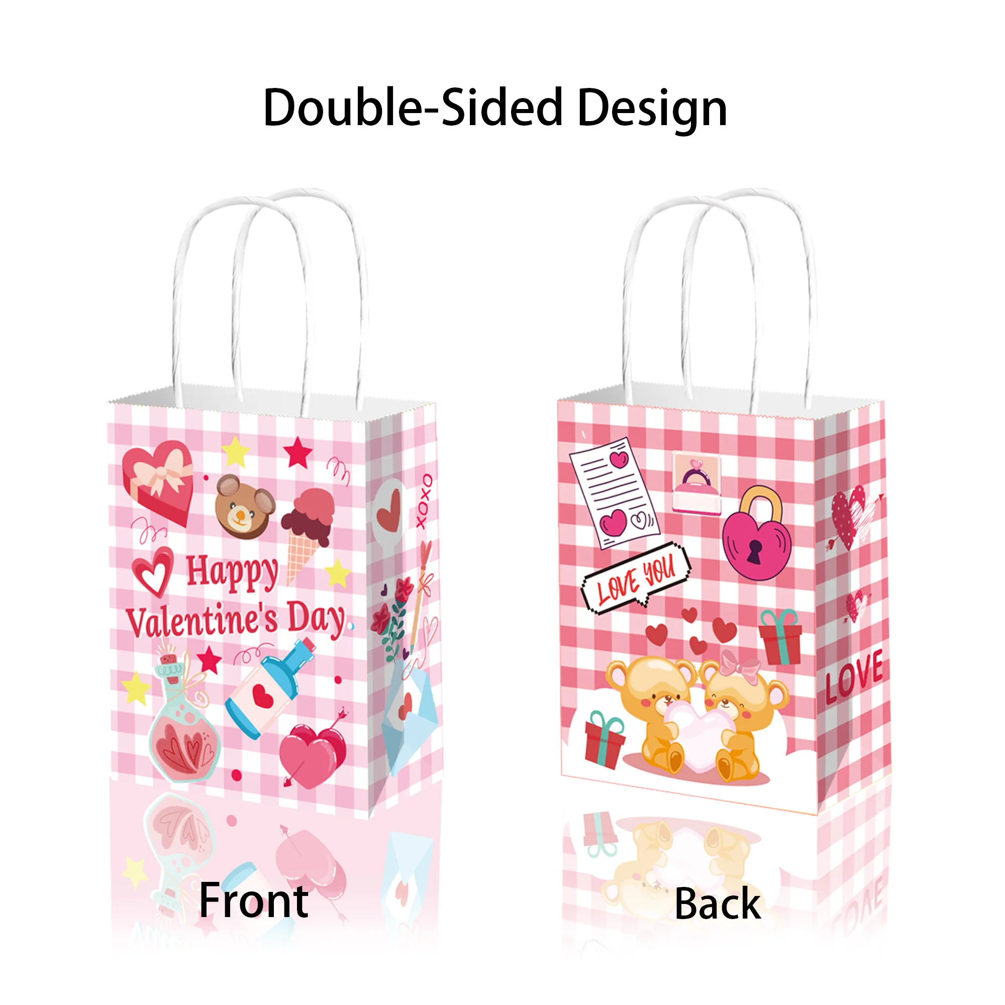 12 Pcs Pink Valentine's Day Treat Bags Goodies Dessert Favors Gable Candy Heart Bag for Girls Love Theme Party Bridal