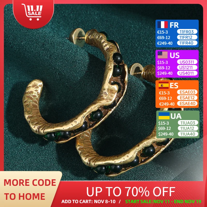 

Vintage Green Agate Earring Gold Color C Type Elegant Jewelry Designer Luxury Quality Gifts For Woman Accessories Wedding New