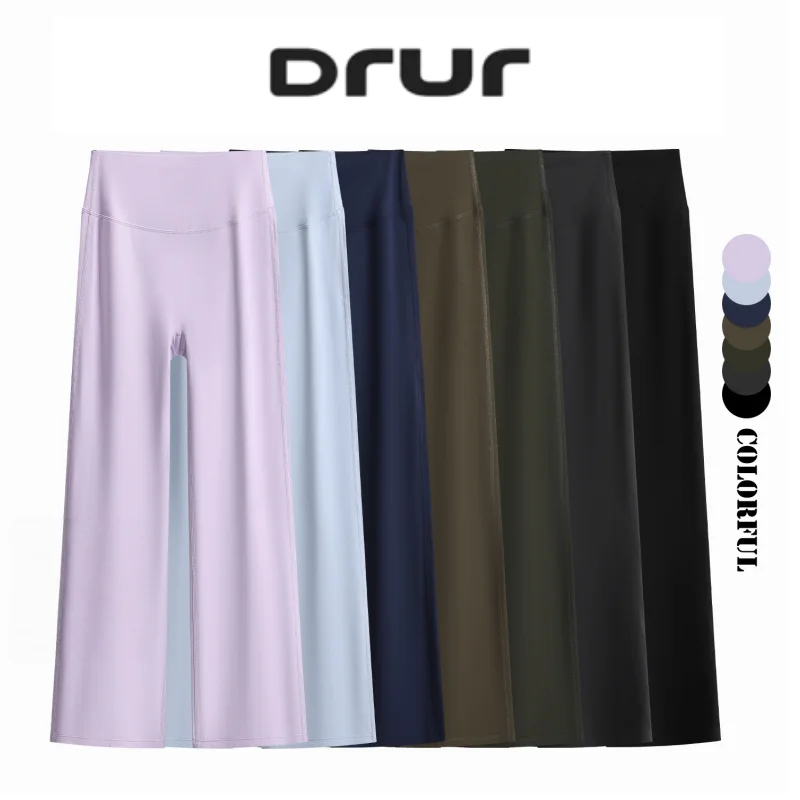 DRUR Women's High Waisted Capri 3/4 Length Yoga Leggings With Tummy Control Flare Pants for Gym Running Dance Clothes Summer New