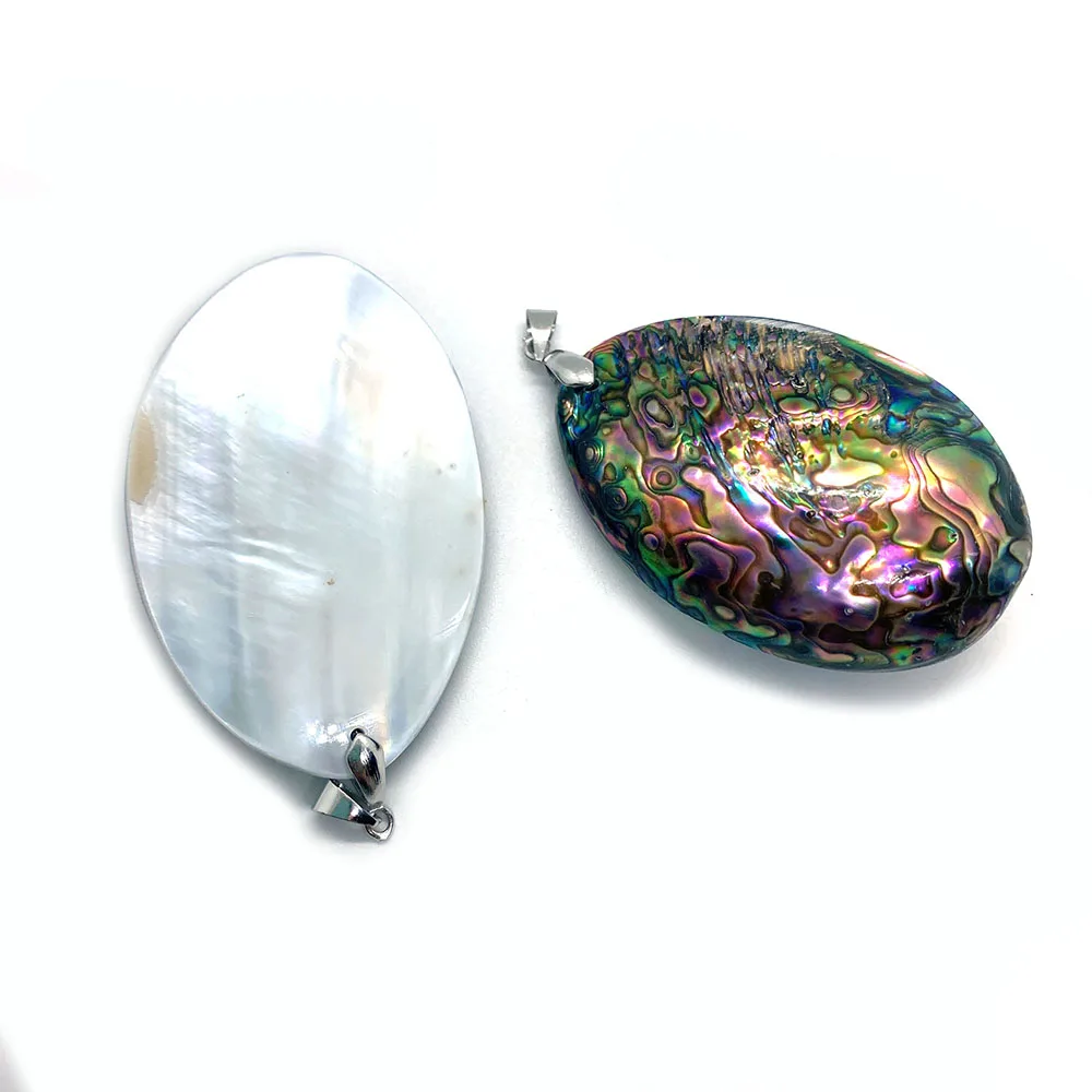 Natural Shell Pendant Vintage Single Sided Colorful Oval Abalone Shell Pendant for DIY Necklace Charms Jewelry Accessories