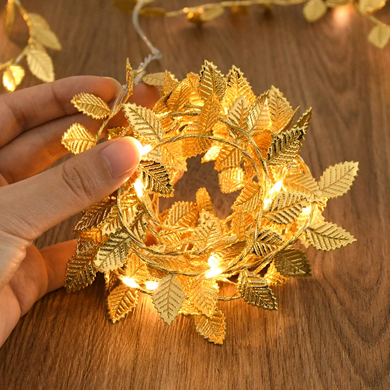 2M 20LED Light String Artificial Plant Vine Garland Gold Leaf Fake Plant Birthday Wedding Party Decoration Home Decor