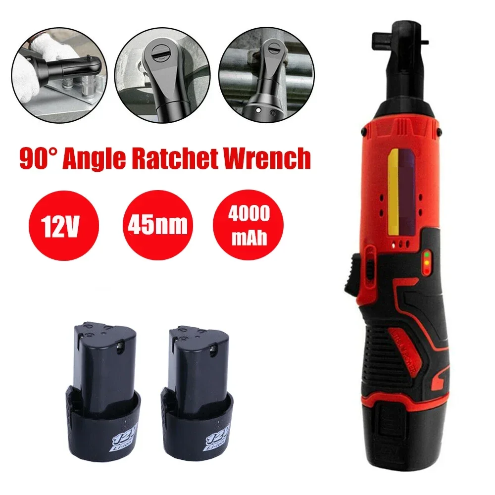 3/8 Inch Cordless Electric Wrench 65Nm Right Angle Ratchet Wrenches 18V Rechargeable Car Repair Tool Set Angle Wrench