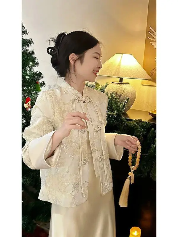 Elegant Women New Chinese Style Tang Clothes Jacquard Coat Dress Improved Tang Clothing Autumn Spring Costume