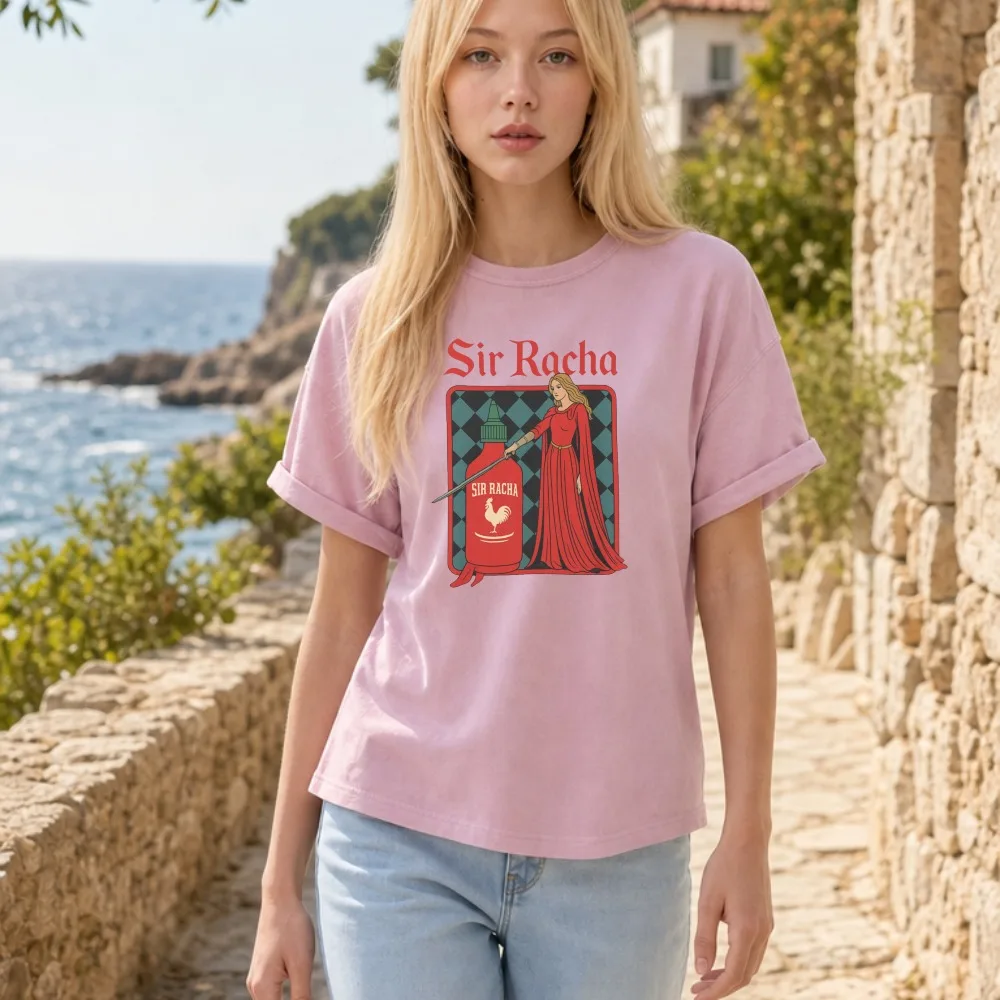 Funny Goods Oversized Medieval Sir Racha Graphic Tee Cotton T Shirt with Red Robe Rooster Logo Diamond Pattern Fun Meme Gift view 3