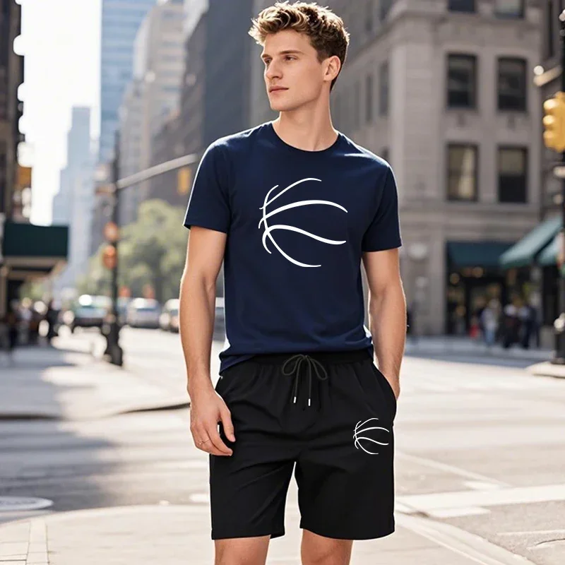 

2025 Summer Daily Casual Sports T-shirt&shorts Outfits Male Basketball Short Sleeve T-shirts Tracksuit Hot Sale Men's Shorts Set