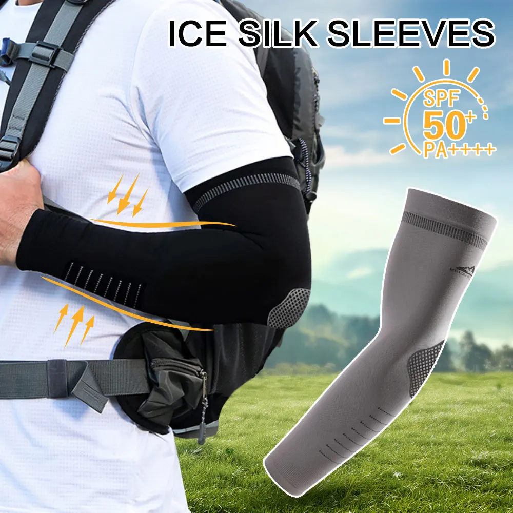 New Ice Silk Sleeves Men\'s Cycling Quick-drying Breathable Arm Sleeves UV Protection Elastic Tattoo Sleeves For Driving Fishing