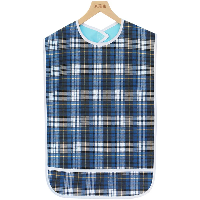 

Двухслойный нагрудник в клетку для пожилых людей, водонепроницаемый маслостойкий нагрудник для взрослых, фартук для еды, нагрудник большого размера