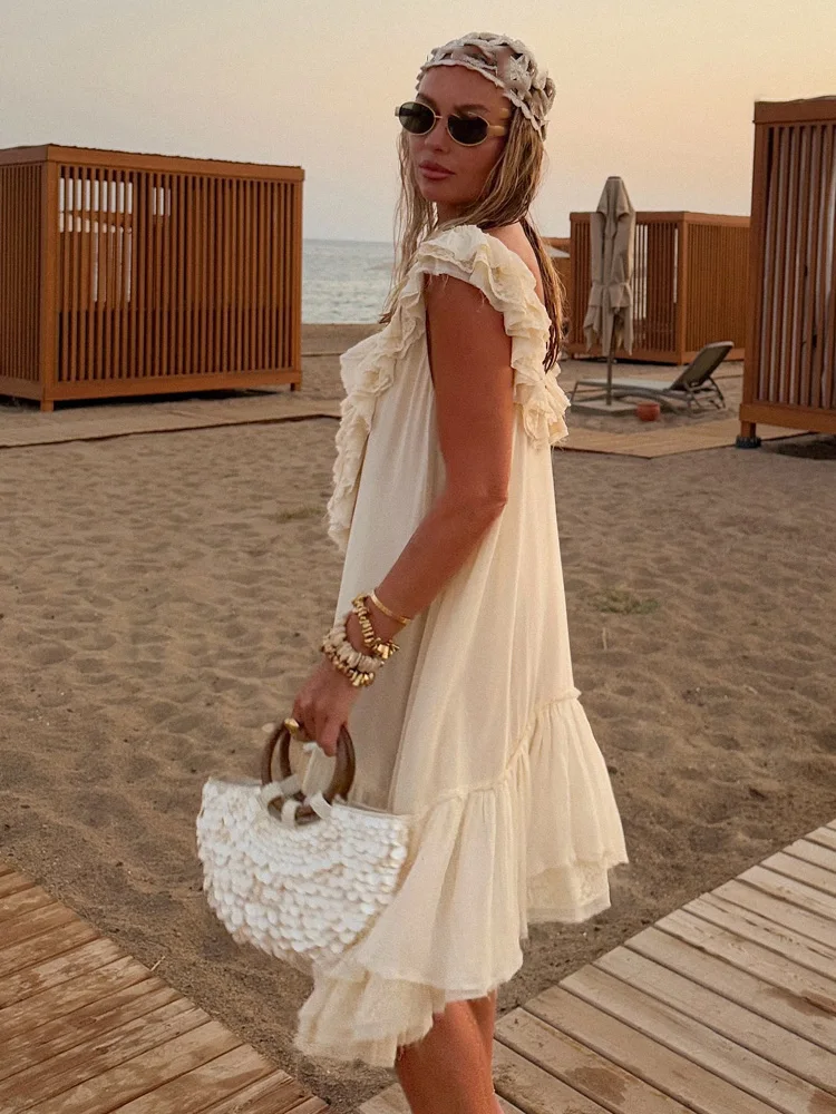 HH Moda Feminina Vestidos Soltos Sem Mangas Sólidos Com Decote Em V Sem Encosto Arco Lace-Up Feminino Verão Casual Em Camadas Mini Vestido