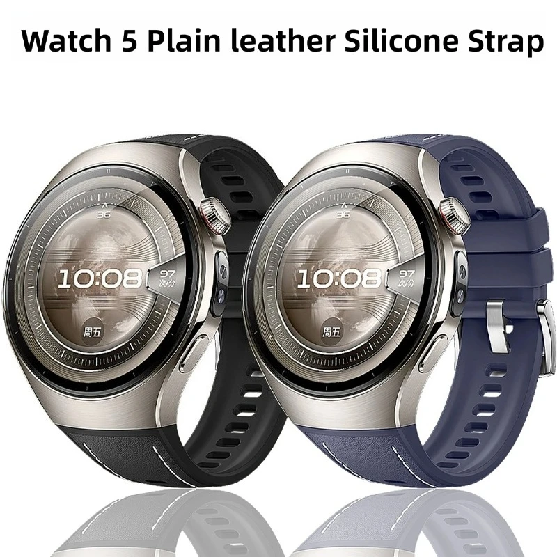 Original Silicone Leather Strap for Huawei Watch 5 46MM No Gaps Rubber Band for Huawei Watch 5 42mm Quick release Button Band