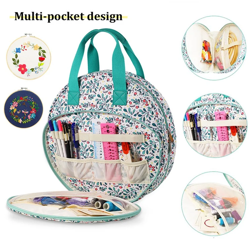 حقيبة أدوات تطريز أكسفورد متعددة الطبقات من ABQR مع جيوب بسحاب وخيوط تنظيم وتخزين مستلزمات الحرف اليدوية