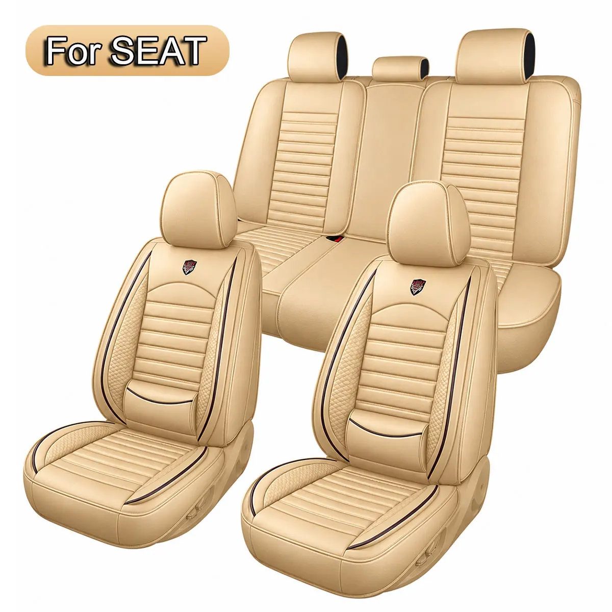 Autositzbezüge Komplettset für SEAT Leon, Ibiza, Arona, Ateca, Tarraco, Cupra Formentor, Universal Sitzschoner Kunstleder, Airbag-kompatibel Wasserdicht, Atmungsaktiv Weich, 5-Sitzer